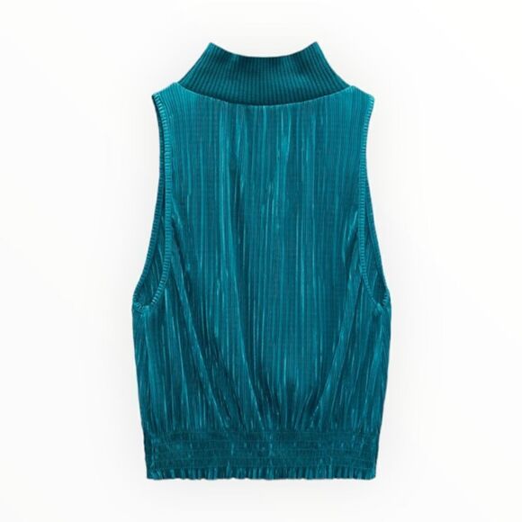 ZARA | Petrol Blue | PLEATED HALTER TOP - Picture 4 of 9
